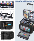 Rolling Teacher Bag With Built In Hard Board And Detachable Trolley, open to show organized compartments and pockets for classroom items.
