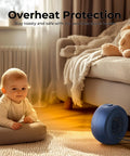 Portable Electric Space Heater With 2S Fast Heating And PTC Ceramic in living room, near baby and couch, showcasing safety features.