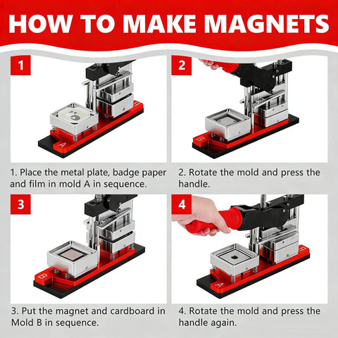 Step-by-step guide for Bulk 100 Sets Square Button Parts For Fridge Magnet Maker Machine Kit With Metal Lid use