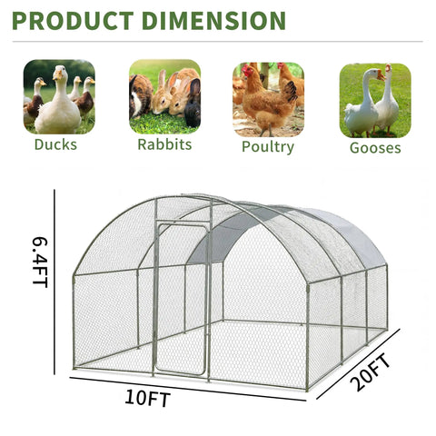 20Ft Large Walk In Metal Chicken Coop With Waterproof UV Cover Anti Predator Security Dome Roof Heavy Duty Rust Resistant Steel Frame