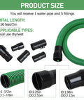 Replacement Vacuum Hose Kit Two And One Half Inch By Seven Feet Dual Flex Locking Shop Vac Hose With Six Fittings For Wet Dry Vacuum Cleaners Fits Most Vacuums Easy Connect No Fuss Heavy Duty Flexible shown with fittings and hose dimensions