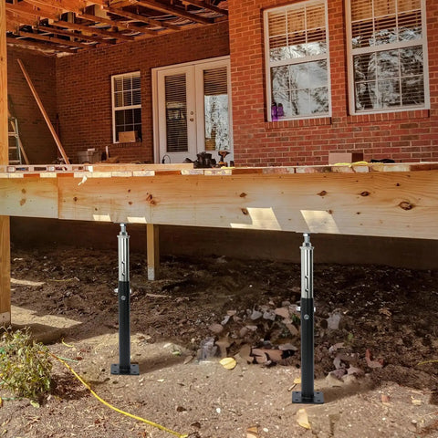 2 Piece Adjustable Steel House Jack Post For Foundation Leveling 19 To 36 Inch Extension built like a tank supporting porch structure.