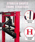 20 Ton Hydraulic Shop Press with Floor Plate Set for Garage Use showing H-frame structure
