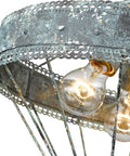 Close-up of Ferris Semi-Flush Ceiling Light in Blue Verdigris Patina with White and Gold Accents, showcasing its vintage industrial details.