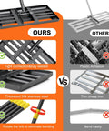 Comparison of Beastly 60 Inch Adjustable Lawn Leveling Rake with heavy duty flat head vs other models in a side-by-side view.