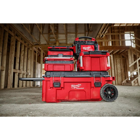 Beast Mode Heavy Duty Packout Large Tool Box With IP65 Weather Seal and Modular Storage in workshop setting, red.