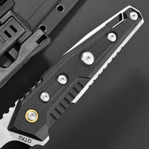 Close-up of Durable Fixed Blade Knife With DC53 Steel Tanto Full Tang Nylon Fiberglass Handle Beefy EDC for Outdoor Use