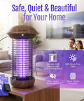 Indoor Outdoor Bug Zapper USB Powered Plug-In Mosquito Killer 4200V Electric Grid on a living room table, showing LED light and ABS shell.