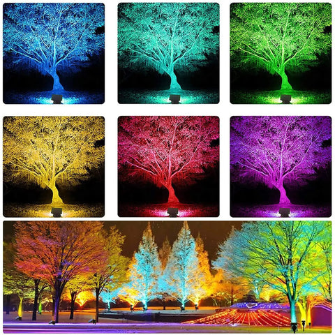 Solar Spotlight With Remote Control, 9 Color Auto Change Or Fixed Modes For Yard, Bright Tree Lighting, colorful illuminated trees