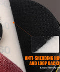 Close-up of anti-shedding hook and loop backing on 5 inch sanding disc from Turn Your Grinder Into A Beast Sander With This 5 Inch 114-Piece Sanding Disc Set For Wood And Metal Polishing, Includes Hook And Loop Foam Backing Pad, 5/8-11 Threads, Grits From 40 To 1000 kit.