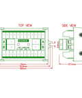 Diagram showing Two Row 2x12 Position Screw Terminal Block Distribution Module 30A 300V with dimensions and side view