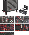 Heavy Duty Workshop Rolling Tool Cabinet With 8 Deep Drawers And Full Mechanic Toolkit Including Sockets Drivers Pliers Spanners Stainless Steel Worktop Lockable Mobile Auto Shop Service Rig with tools