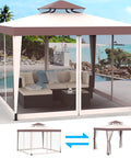 10x10 Outdoor Canopy Tent With UV Resistant Waterproof Top 2 Tier Vent Sturdy Patio Shelter With Removable Netting Beige and White