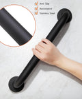 Workhorse Grade 16 Inch Black Shower Grab Bars Two Pack Heavy Duty 304 Stainless Steel Bathroom Safety Handles Non Slip Grip close-up grip on bar