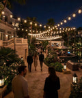 Outdoor String Lights 200 Ft Connectable G40 LED Bulbs 104 Count Shatterproof Waterproof Patio Lighting over garden path