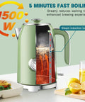 57oz Electric Kettle For Quick Tea Brew, 1500W Fast Heating, Stainless Steel, Cordless With LED Indicator, Auto Shutoff And Boil Dry Protection, Thermometer, Retro Green