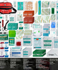 Professional 435-piece large first aid kit in red bag with shoulder strap and assorted medical supplies