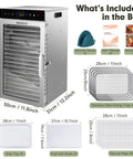 Hella Big 18 Tray Stainless Steel Food Dehydrator Machine With Smooth Touch Panel And 24 Hour Timer, features included in the box.