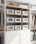 Top Shelf Fabric Storage Bins With Clear Mesh Windows And Tough Pull Handles Level Up Your Closet Game In Clean Grey Four Pack on shelves.