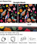 Vintage Parrot Floral Peel And Stick Wallpaper With Dark Background Self Adhesive Vinyl Roll 17.7 By 315 Inches Exotic Birds Decor diagram