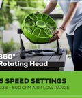 Person adjusting 40V 10 Inch Hybrid Fan With 5 Speed Settings And 360 Degree Rotating Head Delivering Up To 785 CFM Airflow Cordless