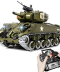 One Eighteen Scale Alloy M4A3 Sherman RC Tank With Smoke, Sound, LED Lights And Recoil, Two Point Four GHz Remote Control