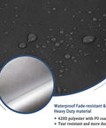 Close-up of waterproof and tear-resistant 420D polyester material, showing water droplets on durable fabric with PU coating.