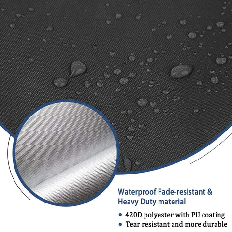 Close-up of waterproof and tear-resistant 420D polyester material, showing water droplets on durable fabric with PU coating.