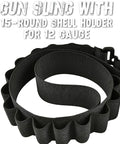 Two Point Shotgun Sling With 15 Round 12 Gauge Shell Holder Go To Accessory For Quick Access Ammo During Hunting And Outdoor Adventures Built For Field Use, black adjustable sling with shell loops