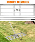 30 By 10 Inch Stainless Steel Lawn Leveling Rake With 6-Foot Extra Long Handle, complete accessories and measurements shown