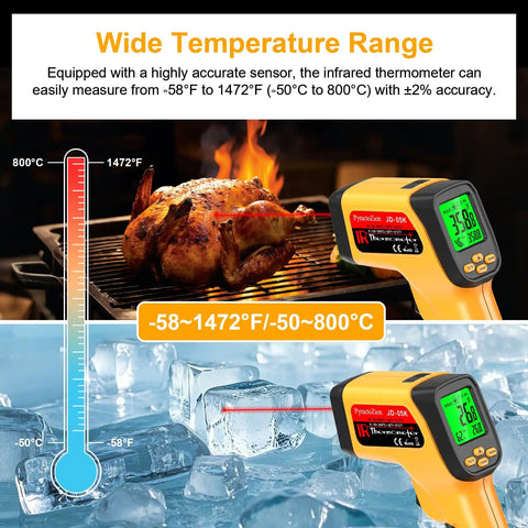 Dual Mode Infrared Temperature Gun With Non Contact IR And K Type Probe measuring temperature from -58 to 1472 Fahrenheit