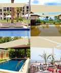 Collage of Beige 4x8 Sun Shade Sail For Patios And Backyards UV Blocking Outdoor Shade For Pergolas Built Tough HDPE 180gsm