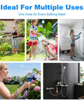 Extra Long 79 Inch Stainless Steel Shower Hose With Anti Kink Flex Handheld Hose For Pet Bathing, RV Cleaning, And Bidet Hose Extensions, Universal Half Inch Thread Fit G1/2 For Easy Daily Baths shown in multiple use scenarios.
