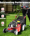 Beast 20 Inch Gas Self Propelled Lawn Mower With Bag Attachment 173cc 4 Stroke Engine Adjustable Height Eight Positions Easy Start For Thick Grass And Tough Yards, red push mower on lawn