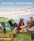 35Ft Solar String Lights Outdoor With Remote And USB Port IP54 Waterproof 11 LED Shatterproof Bulbs over campsite