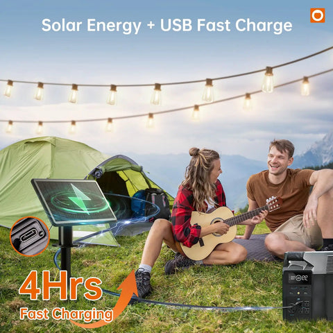 35Ft Solar String Lights Outdoor With Remote And USB Port IP54 Waterproof 11 LED Shatterproof Bulbs over campsite