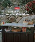 Outdoor Rolling Kitchen Island Cart With Wheels For Patio Bar And Grill Portable Food Prep Table And Storage Dark Brown Party Ready For Drinks Snacks And Cooking On The Go featuring food and drinks on stainless steel top, weather-resistant sign