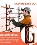 Individual using Heavy Duty Fishing Rod Holder Set For Garage Wall Or Ceiling Mounts With Soft TPU Pads to store rods.
