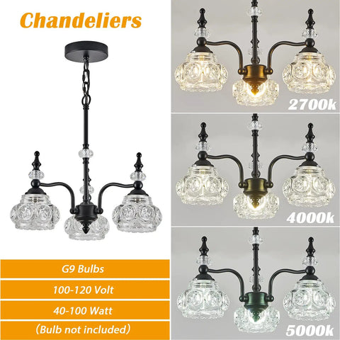 Modern Black Three Light Pendant Chandelier For Kitchen Island Farmhouse Living Room Bedroom And Hotel Decor Sleek Industrial Iron And Glass Design With Easy Install showcasing multiple lighting colors.