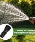 Barbed connector with water spray, part of 20 Pack 1/2 Inch Drip Irrigation Barbed End Plug Fittings And End Cap Connectors For 1/2 Inch Tubing 0.520 To 0.650 ID OD Garden Lawn Irrigation System No Fuss Setup.