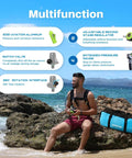 Man on beach with S700 Plus Mini Scuba Tank 1.9L Portable Diving Tank Reusable Pony Bottle next to vest and bag