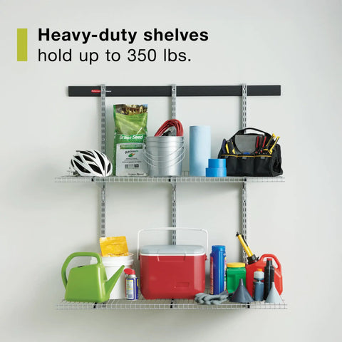 Customizable Wall Shelving System With Adjustable Hooks And Heavy Duty Rails For Garage Or Workshop Storage No Sweat Assembly Rock Solid 350 Lbs Per Shelf Capacity Get Your Space Sorted Today