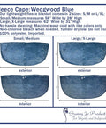Diagram showing Small/Medium and Large/X-Large Cozy Wedgwood Blue Fleece Jacket For Women With Inside Pockets All Season Comfort