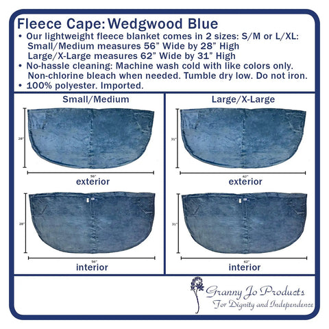 Diagram showing Small/Medium and Large/X-Large Cozy Wedgwood Blue Fleece Jacket For Women With Inside Pockets All Season Comfort