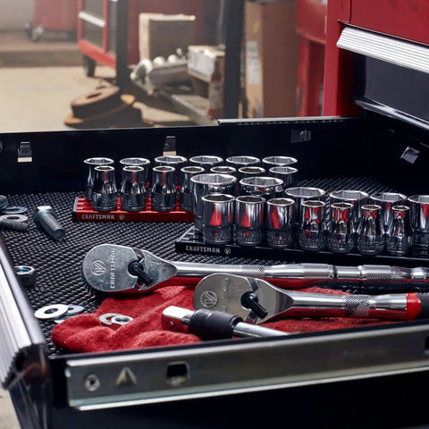 V-Series Deep SAE Socket Set One-Half Inch Drive, Thirteen-Piece with Magnetic Rail, Anti-Slip Grooves for Heavy Lubricants, High Torque Secure Grip, Compact, Durable Tool Kit for Auto Garage and DIY Projects