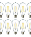 Ten Pack 60W Vintage LED Edison Bulbs With 8.5W Actual CRI 92 800 Lumens Dimmable ST64 Filament 3000K Warm White E26 Medium Base