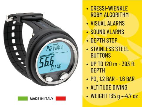 Must Have Scuba Wrist Computer For Divers With Depth, Dive Time, Decompression Alerts, Ascent Rate And Surface Interval Tracking, A Two Button Dive Console That Keeps Dive Data Real