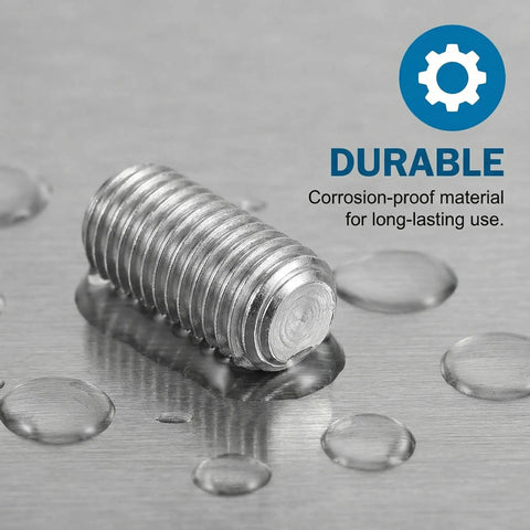Close-up view of a 304 stainless steel set screw from the Pro Grade Stainless Steel Set Screw Kit For Kitchen Faucets And One Handle Lavatory.