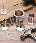 Top Shelf Pro Grade One Point Five Inch Tri Clamp To Quarter Inch Hose Barb Adapter Connector Solid SUS304 Stainless Steel on wooden surface.