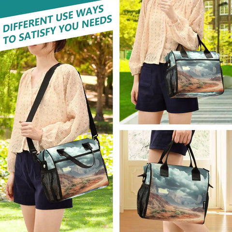 Desert Cloud Large Insulated Lunch Cooler Bag Leakproof Soft Cooler Tote For Women 18 Cans Grab And Go shown with different carrying options